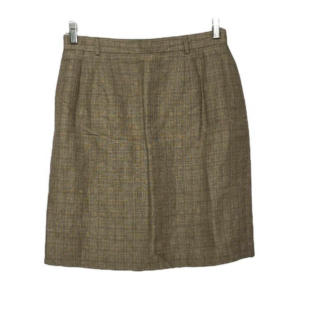 Talbots Petites Plaid Wool Blend Knee Length‎ Skirt Women's 12P Brown Tan